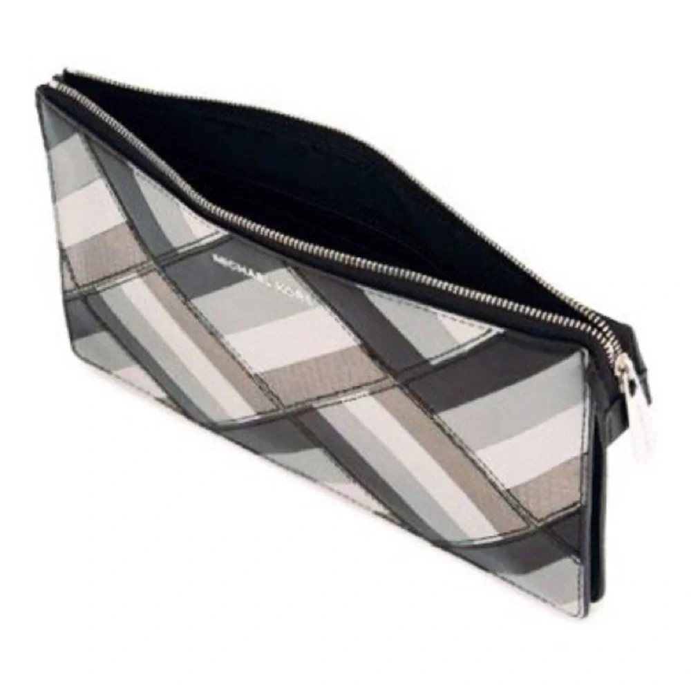MICHAEL Michael Kors Chevron Patchwork Wristlet in Black, Gray, Taupe